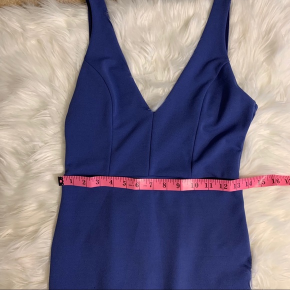 Solemio size medium Blue Mini V Neck Dress with low Cut Back on dress - Picture 6 of 10